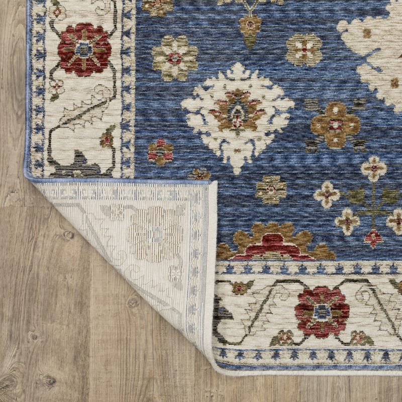 Style Haven Henretta Bordered Floral Blue/ Ivory Fringe Edge Area Rug