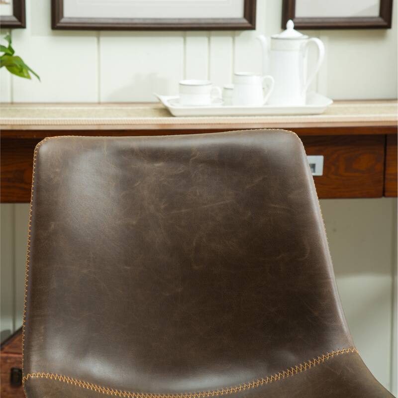 Stylish Dining Table and Chair Set, Round Dining Table with Trestle, Leather Barrel Chairs with Sled Base