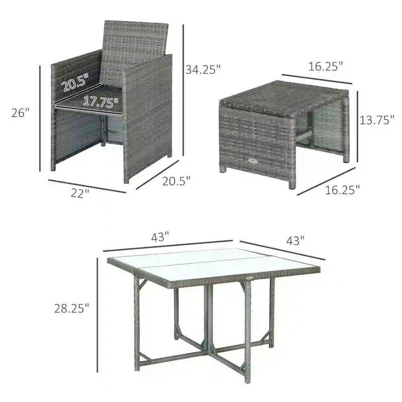 9-Piece Outdoor Dining Set for 8, Wicker Chairs, Cushions, Glass Table