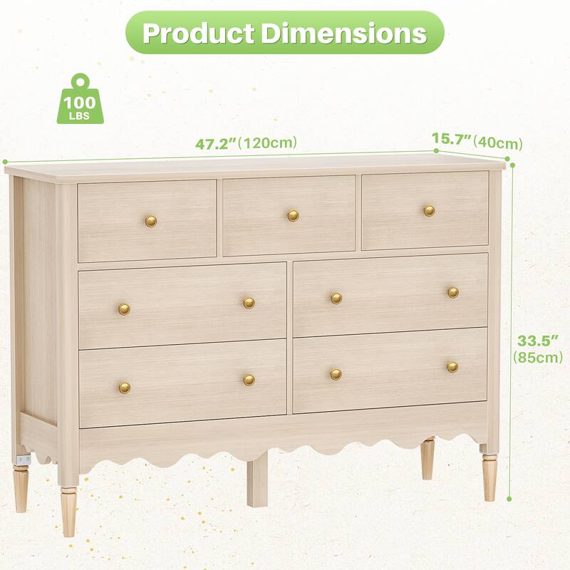 Narill Wave-Inspired 7-Drawer Dresser, 47-In Bedroom Chest of Drawers
