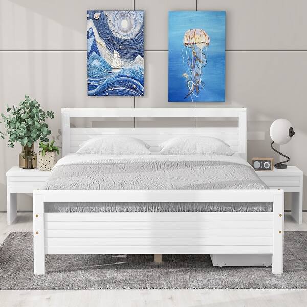 slide 2 of 12, Queen Wooden Platform Bed with Drawers, Bedside Tables, and Headboard, White White