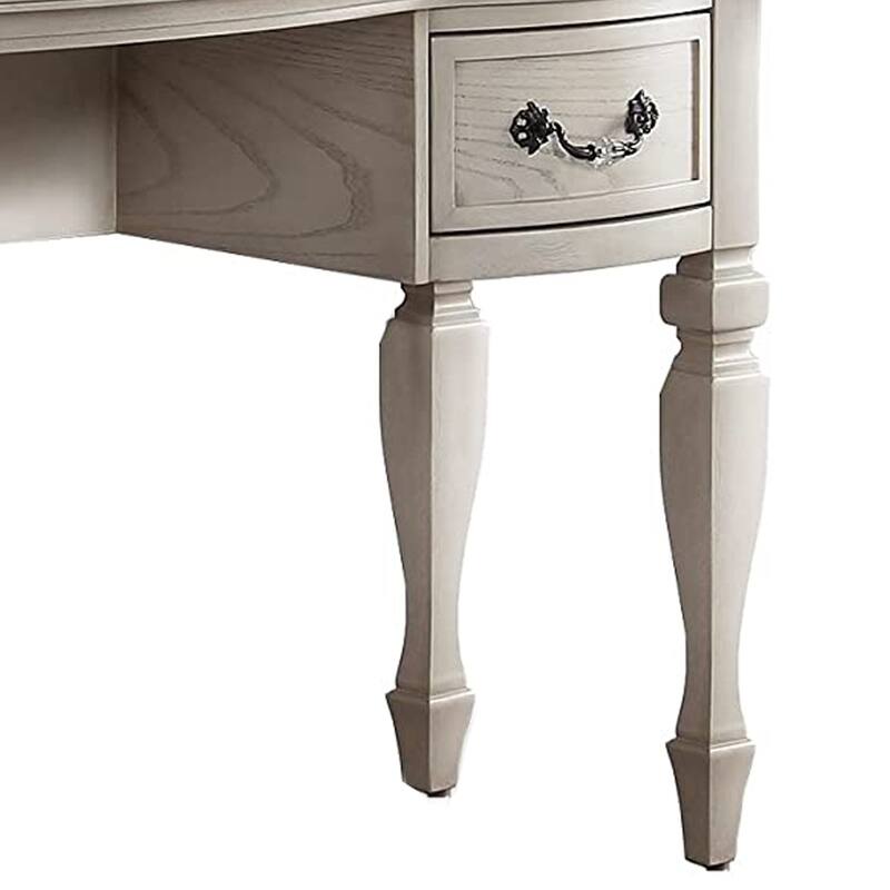 3 Piece Vanity Set with Carved Mirror and Turned Legs, Black