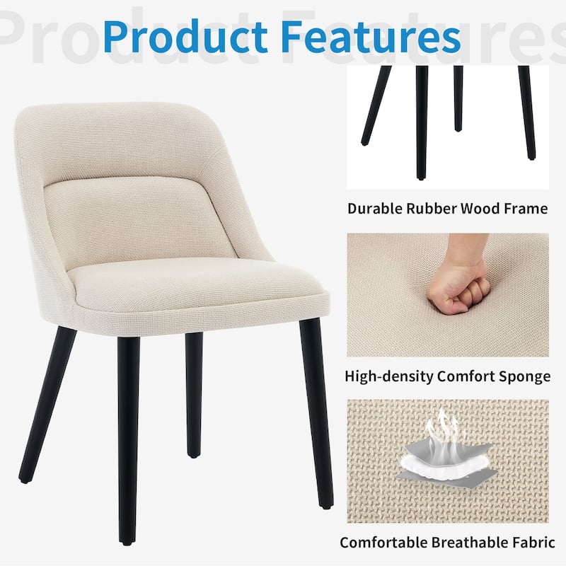 Set of 2 Modern Dining Chairs, Upholstered Linen Fabric Chairs with Wooden Legs, Comfortable Accent Chairs