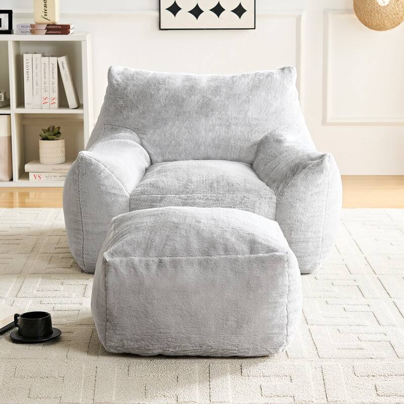 MIxoy Oversized Modern Bean Bag Chair with Ottoman,Lazy Sofa with Armrest
