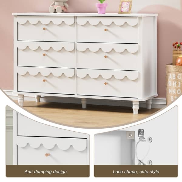 Lace Trim 6-Drawer Dresser with Nightstand Kids' Bedroom Dream Storage - Pink