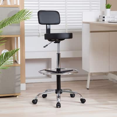 Comfortable Faux Leather Drafting Stool Chair with Adjustable Height Foot Rings - Ideal for Office Studio Craft Room