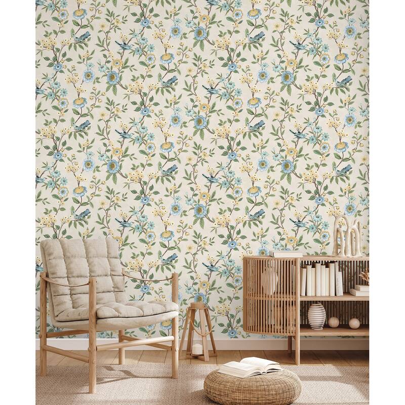 Fine Decor Elspeth Light Yellow Floral Trail Wallpaper