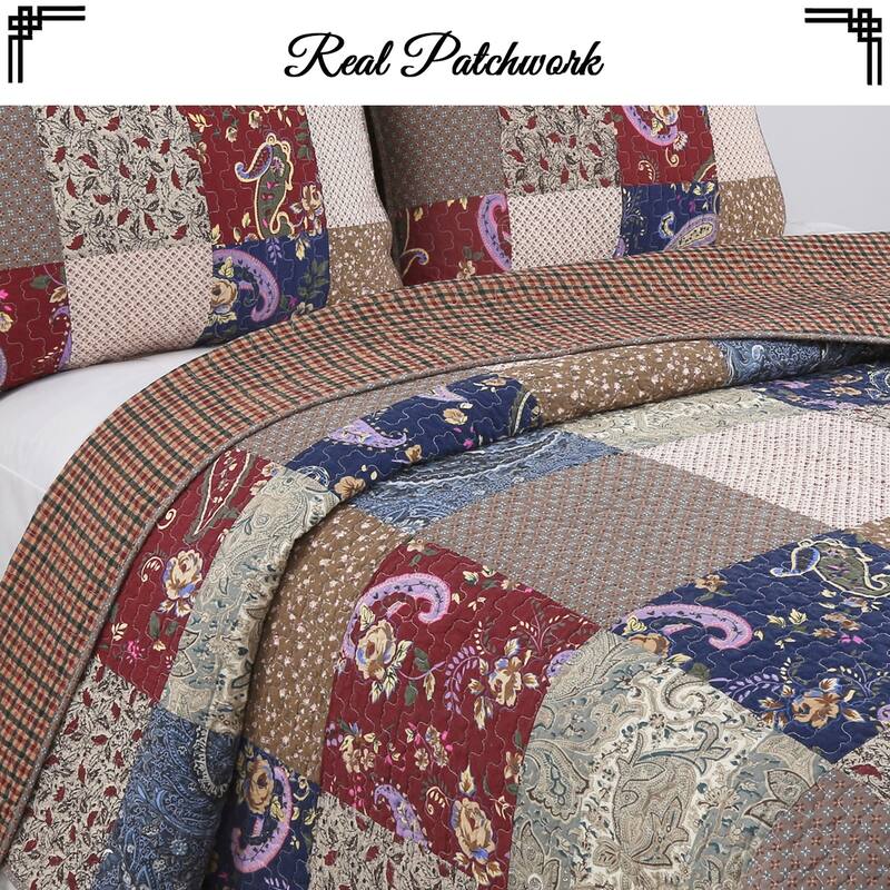 Cozy Line Hyler Patchwork Cotton 3 Piece Reversible Quilt Bedding Set
