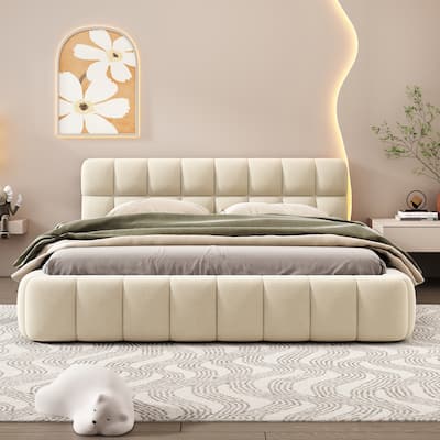 Upholstered Platform Bed with Thick Fabric