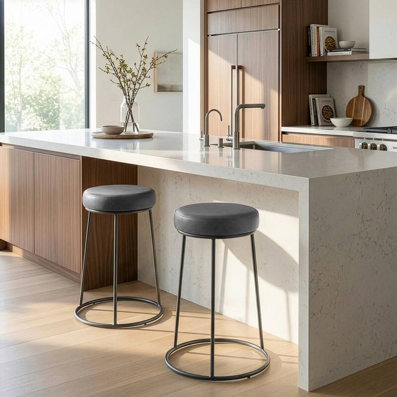 Set of 2 Amie Grey Backless Counter Stool with Gunmetal Grey Frame