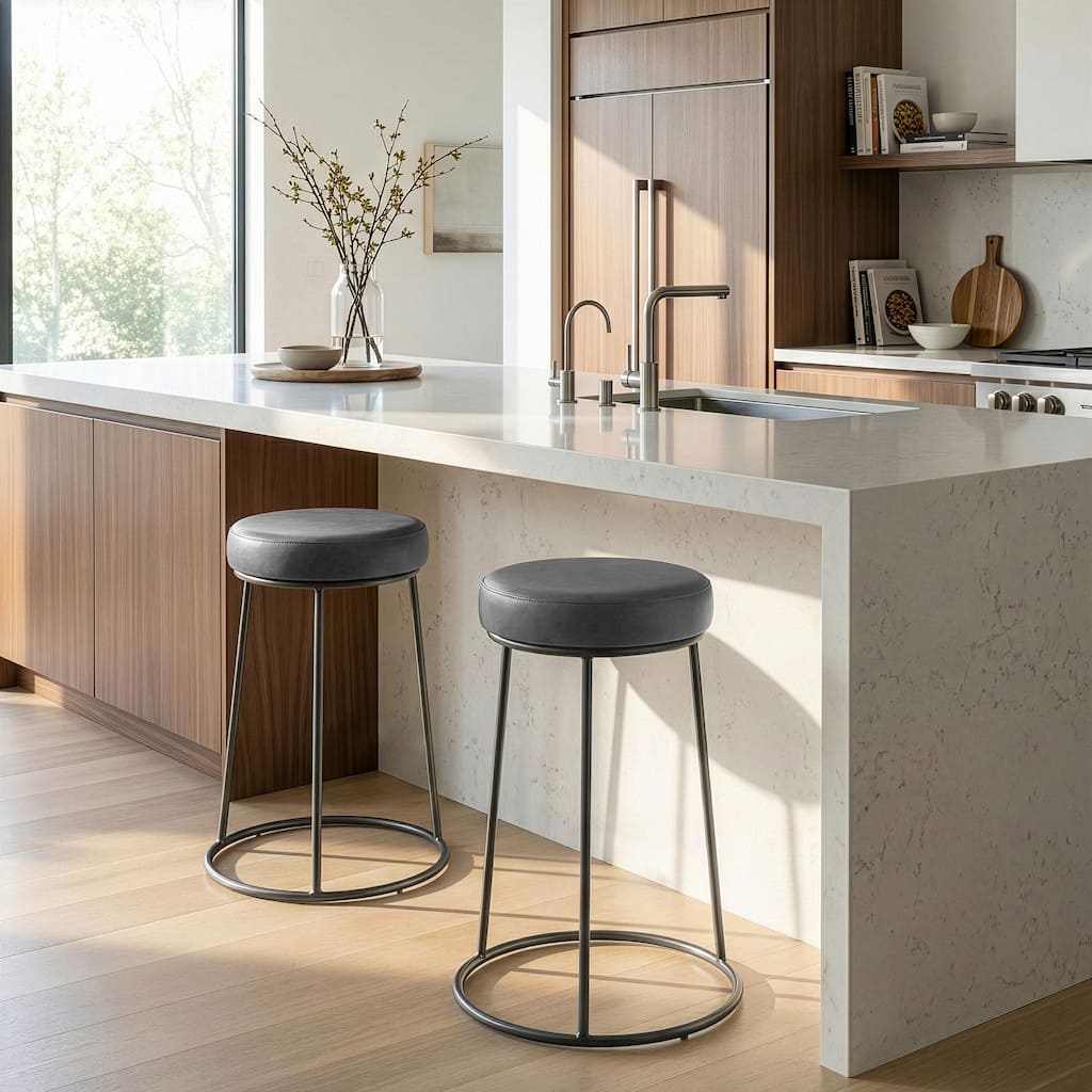 Set of 2 Amie Grey Backless Counter Stool with Gunmetal Grey Frame