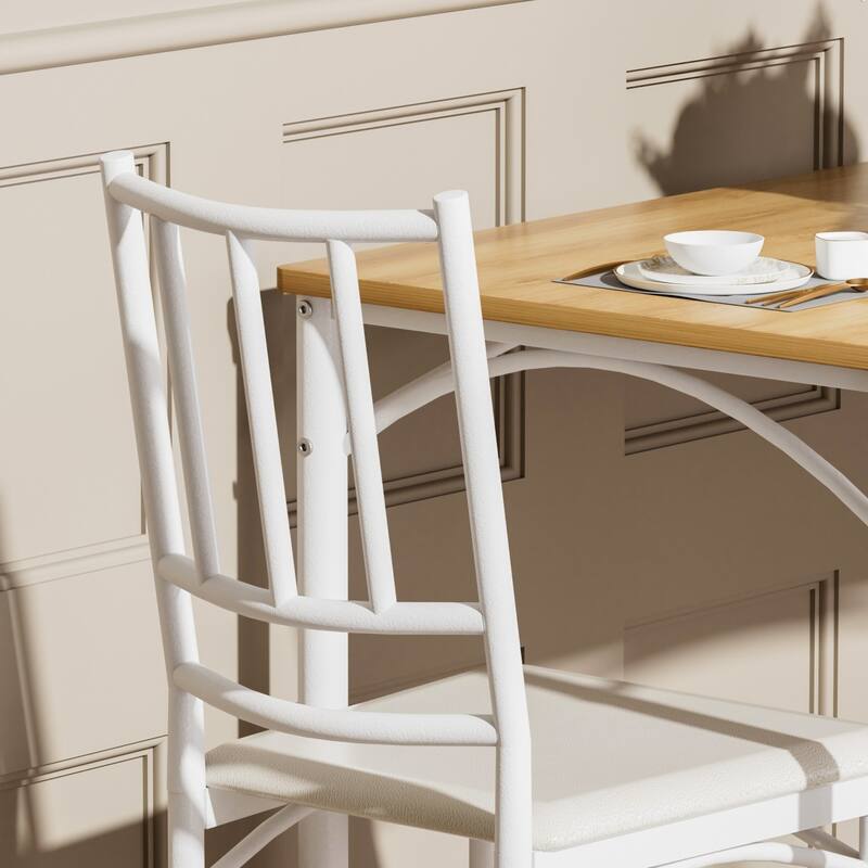 5-Piece Dining Set, 43.3" Rectangle Wood Table with 4 Steel Chairs