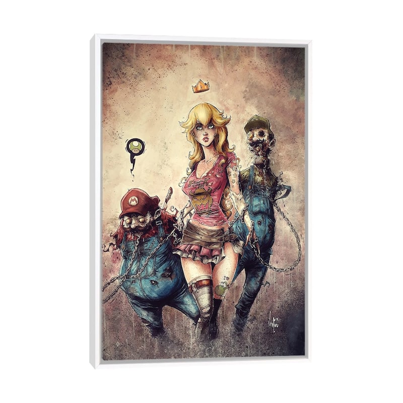 iCanvas "Princess Peach The Walking Dead" by Marcelo Ventura Framed Canvas Print - White - 26x18