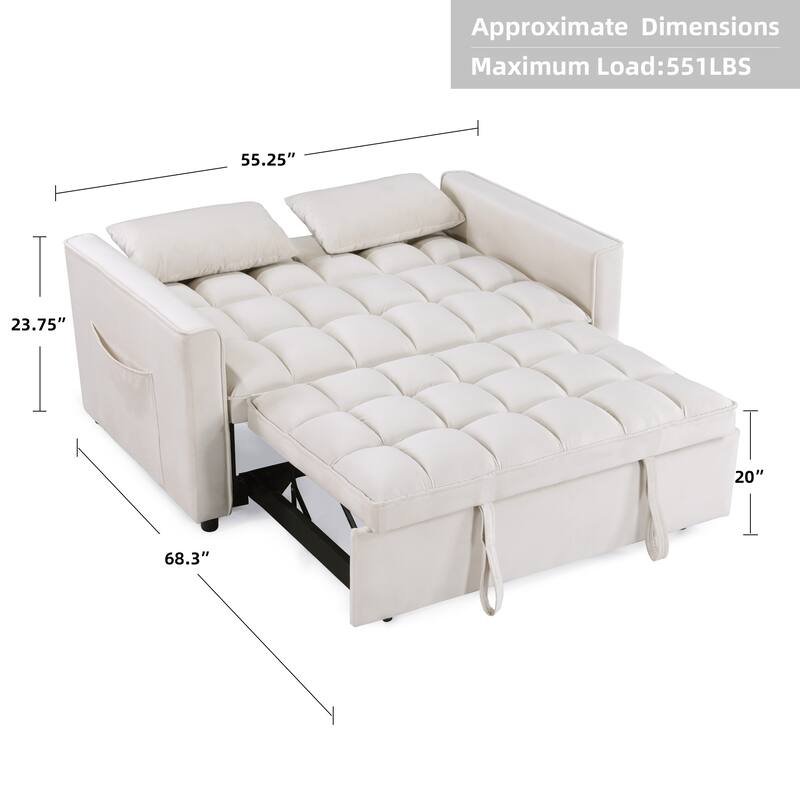 Modern 68" Length Tufted Convertible Loveseat Sleeper Sofa Bed - 68"L x 55"W x 20"H