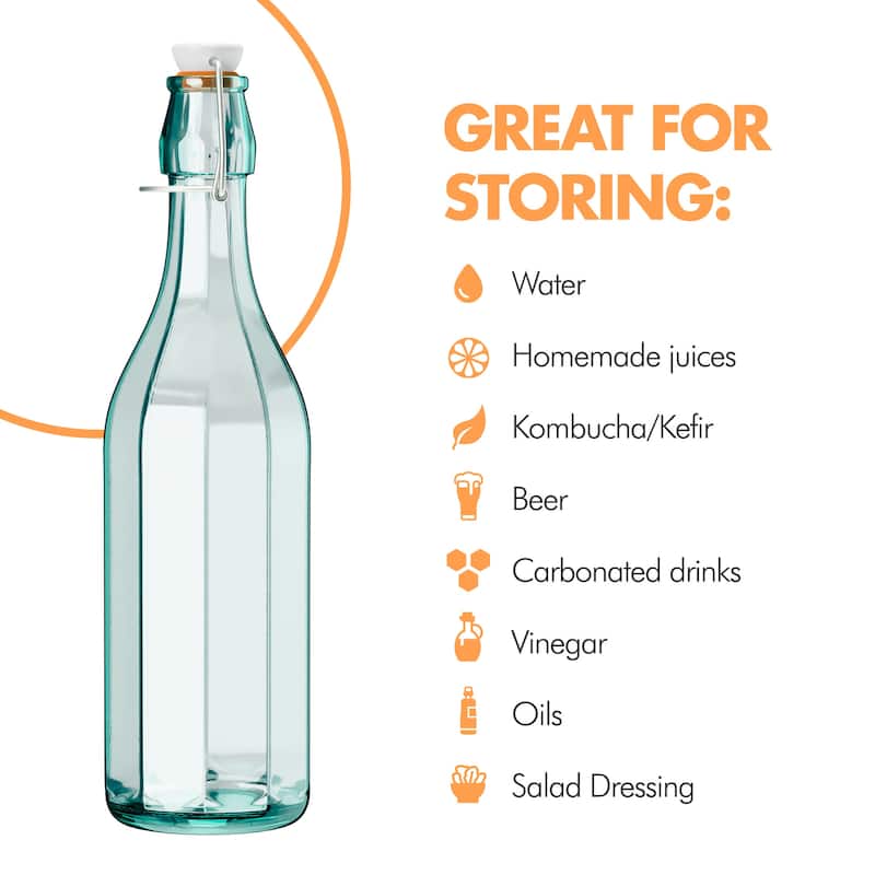 Amici Home Set of 2 Italian Recycled Green Faceted Hermetic Bottles