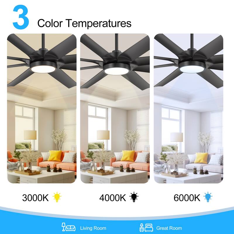 72-inch Large LED Ceiling Fan with Light and Remote(8-Blades)
