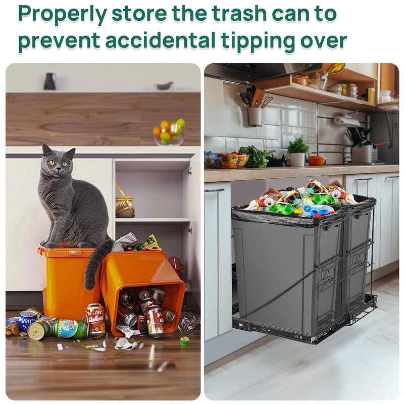 Side Pull Stainless Steel Kitchen Adjustable Trash Slide Out Shelf - 70 Quarts