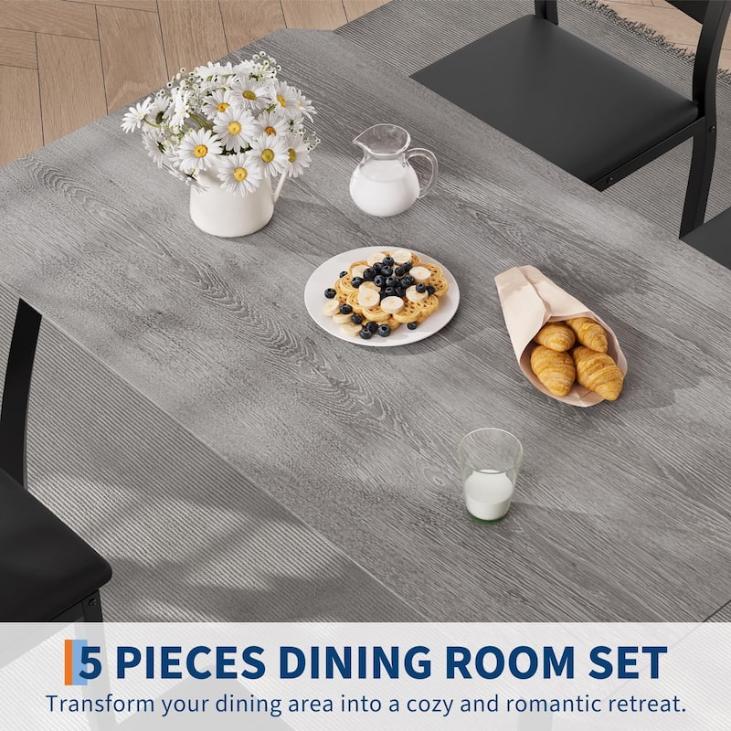 5 Piece Metal Frame Kitchen Table and Chair Set, with Chamfer Design