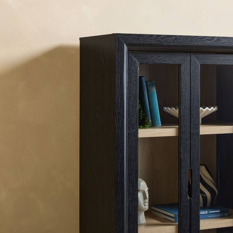 Walker Edison Modern Wood Bookshelf with Glass Doors and Drawer Storage