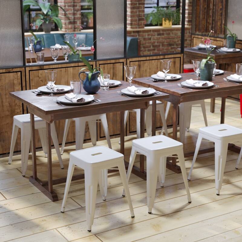 18 Inch Table Height Indoor Stackable Metal Dining Stool-Set of 4 - White