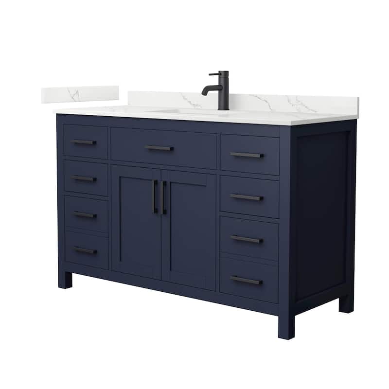 Wyndham Collection WCG2424-54S-QTZ-UNSMXX Beckett 54" Free Standing - Dark Blue / Giotto Quartz Top / Matte Black