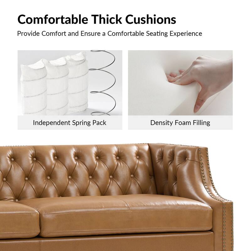 Eugène Transitional Genuine Leather Tufted Design Sofa with Solid Wood Legs by HULALA HOME