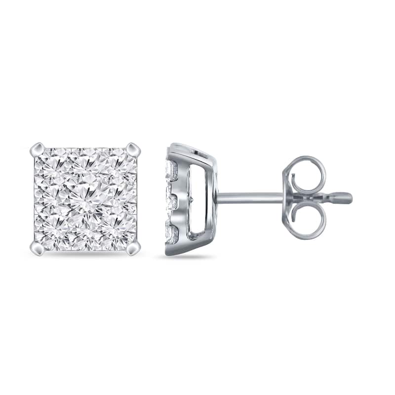 Auriya 14k Gold 1 1/2ctw Square Pave Diamond Stud Earrings (H-I, I1-I2)