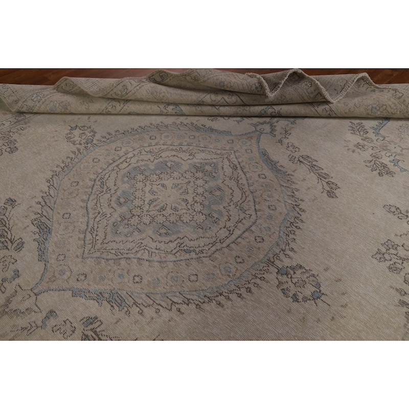 Antique Distressed Tabriz Persian Rug Hand-knotted Wool Carpet - 9'5" x 11'10"