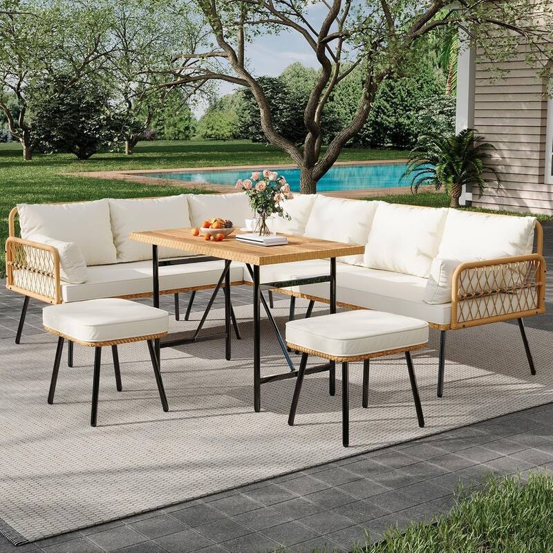 6 Pieces Patio Furniture Set, Outdoor Wicker Rattan