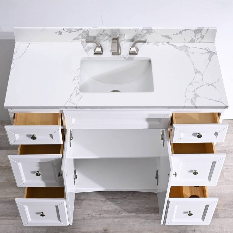 YASINU 48 inch Single Bathroom Vanity in White with Marble Top