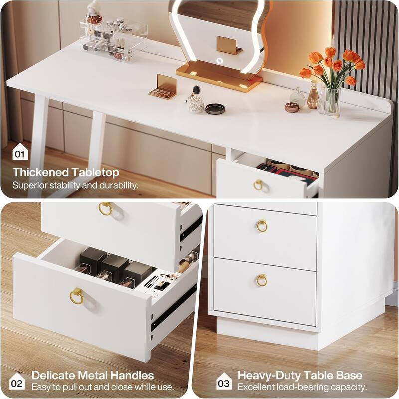 55 Inches White Makeup Vanity Desk with 3 Drawers
