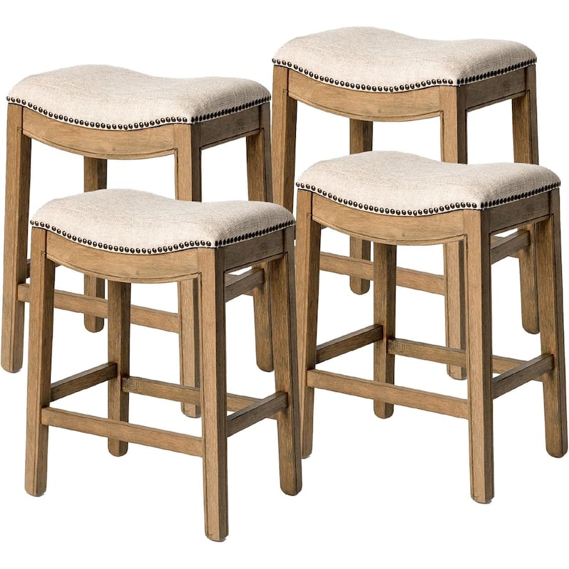 Maven Lane 26" Adrien Saddle Kitchen Counter Height Stool - Natural - Set of 4