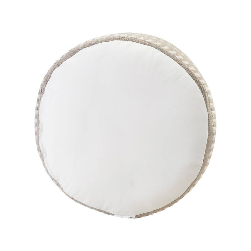 20" Taupe and White Striped Round Outdoor Patio Pouf Ottoman