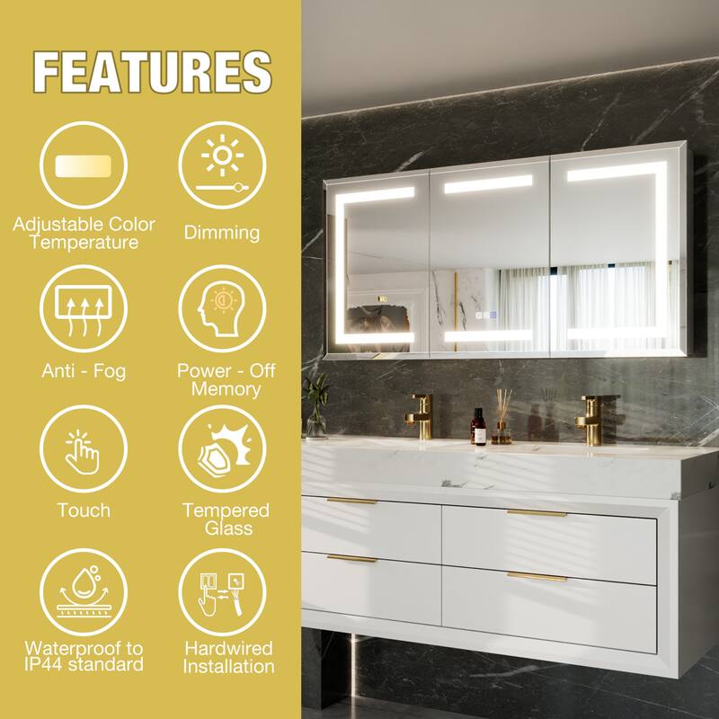 30-48'' W x 24'' H Surface or Recessed LED Bathroom Medicine Cabinet With Mirror,Defog & Quiet Hinges