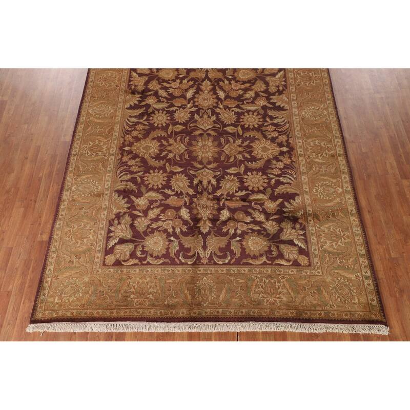 Floral Purple Agra Indian Area Rug Hand-Knotted Wool Carpet - 8'0"x 10'1"