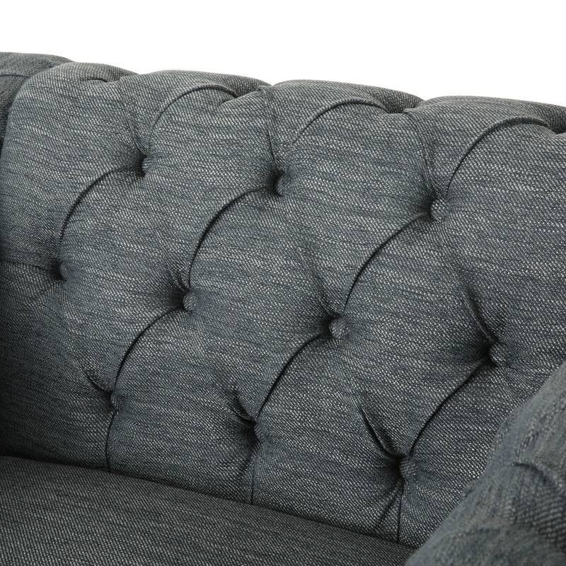 Fabric Chesterfield Club Chair, Tufted Rolled Arm Single Sofa, Mid-Century Modern Upholstered Accent Chair with Wood Frame