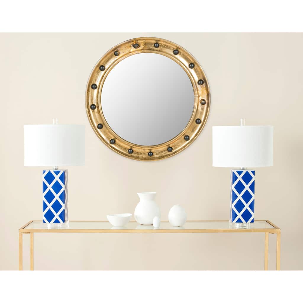 SAFAVIEH Voinea Nailhead Antique Gold 27-inch Round Decorative Mirror - 26.5" x 1.8" x 26.5" - 27Wx2Dx27H