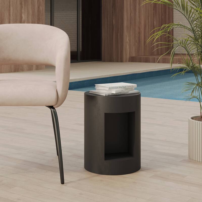 Nook 14" Wide Round Side Table in Fiberstone with Open Storage Compartment
