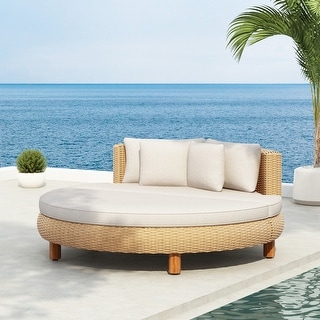 Scott Living Jennie Outdoor Round Wicker Daybed with Water-Resistant Beige Cushions