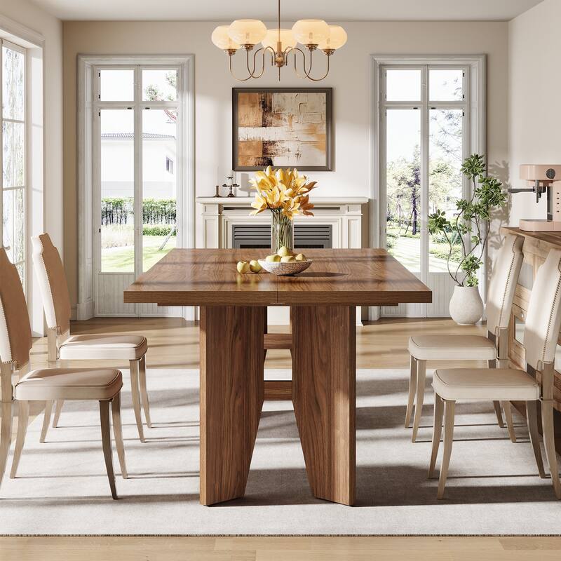 63" Dining Table for 4-6, Farmhouse Rectangular Kitchen Table - N/A