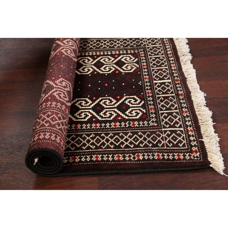 Geometric Traditional Balouch Persian Area Rug Wool Hand-knotted - 2'7" x 3'7"