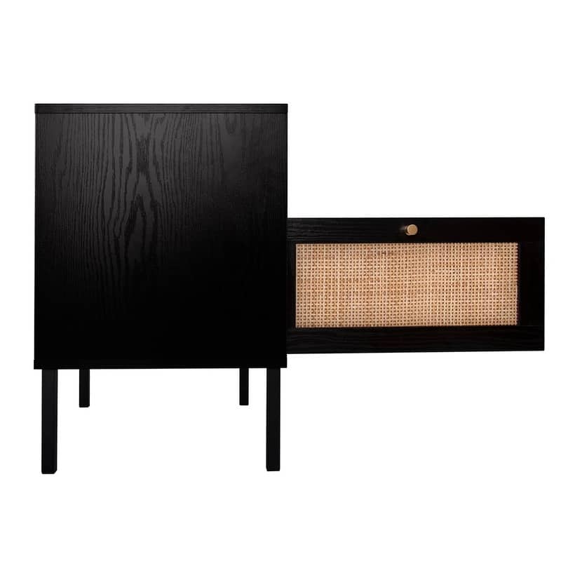 Natural Rattan Nightstand Set of 2, End Table,Boho Bedside Table with 1 Hand Made Door for Living Room, Bedroom