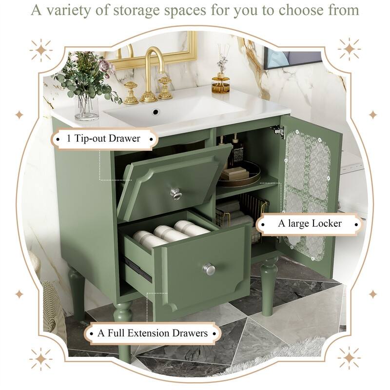 30'' Bathroom Vanity with Resin Sink Combo, Modern Bathroom Storage Cabinet with 1 Soft Close Door, 2 Drawers and Storage Shelf