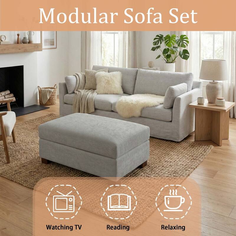 Oversized Chenille Modular Ottoman With Cushioned Top