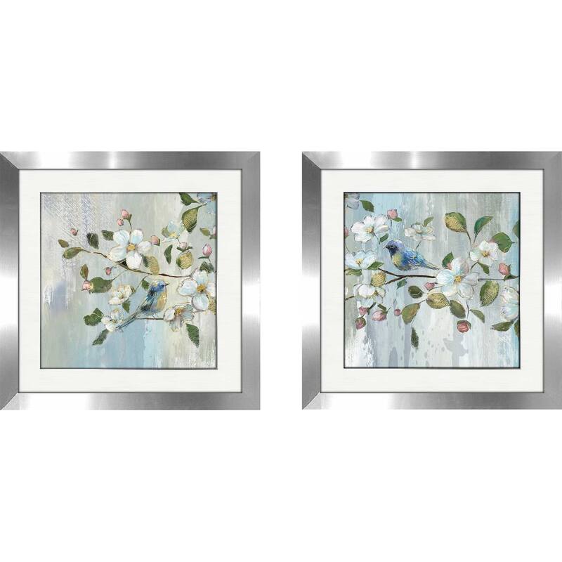 "Painterly Spring" by Nan Framed Art Print Set - Blue - 16.5" h x 33" w