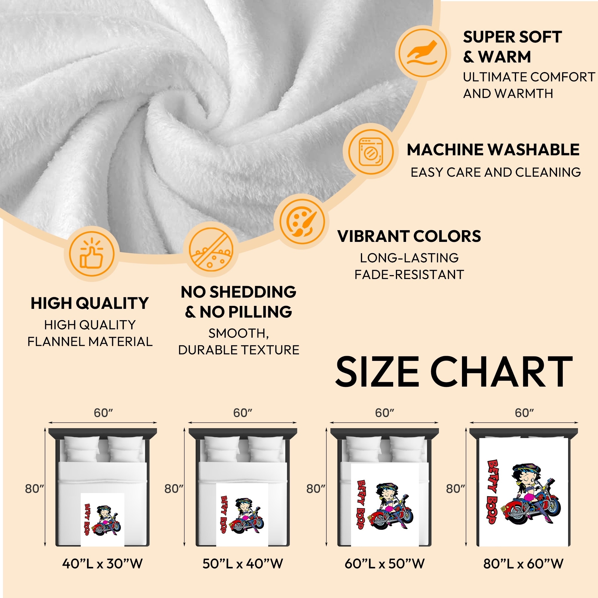 Betty Boop Super Soft Fleece Plush Throw Blanket for Couch - Picture 45 of 374