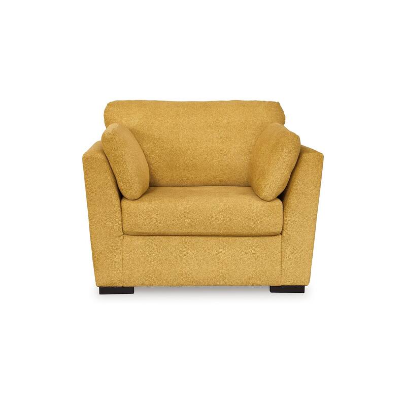 Viena Oversized Accent Chair, 2 Bolster Pillows, Yellow Faux Velvet