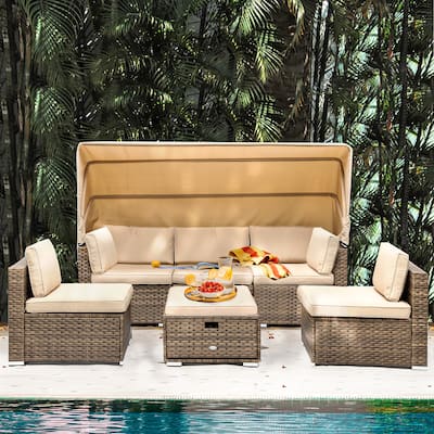 Moasis 6 Pieces Patio Furniture Sets with Retractable Canopy - 6 Pieces