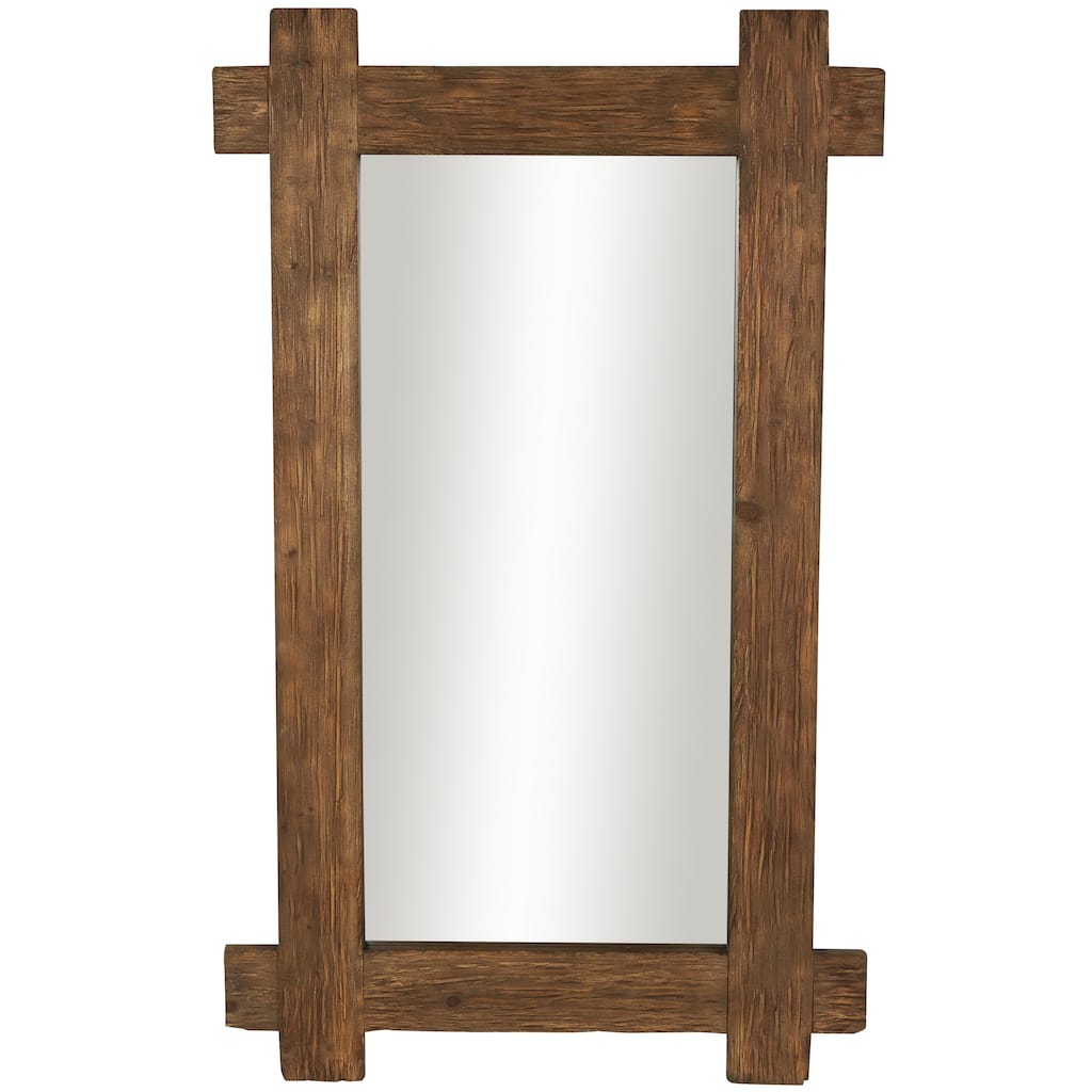 Wood Room Wall Mirror with Extended Frame and Natural Wood Grain and Texture - Brown - Roche River Decor