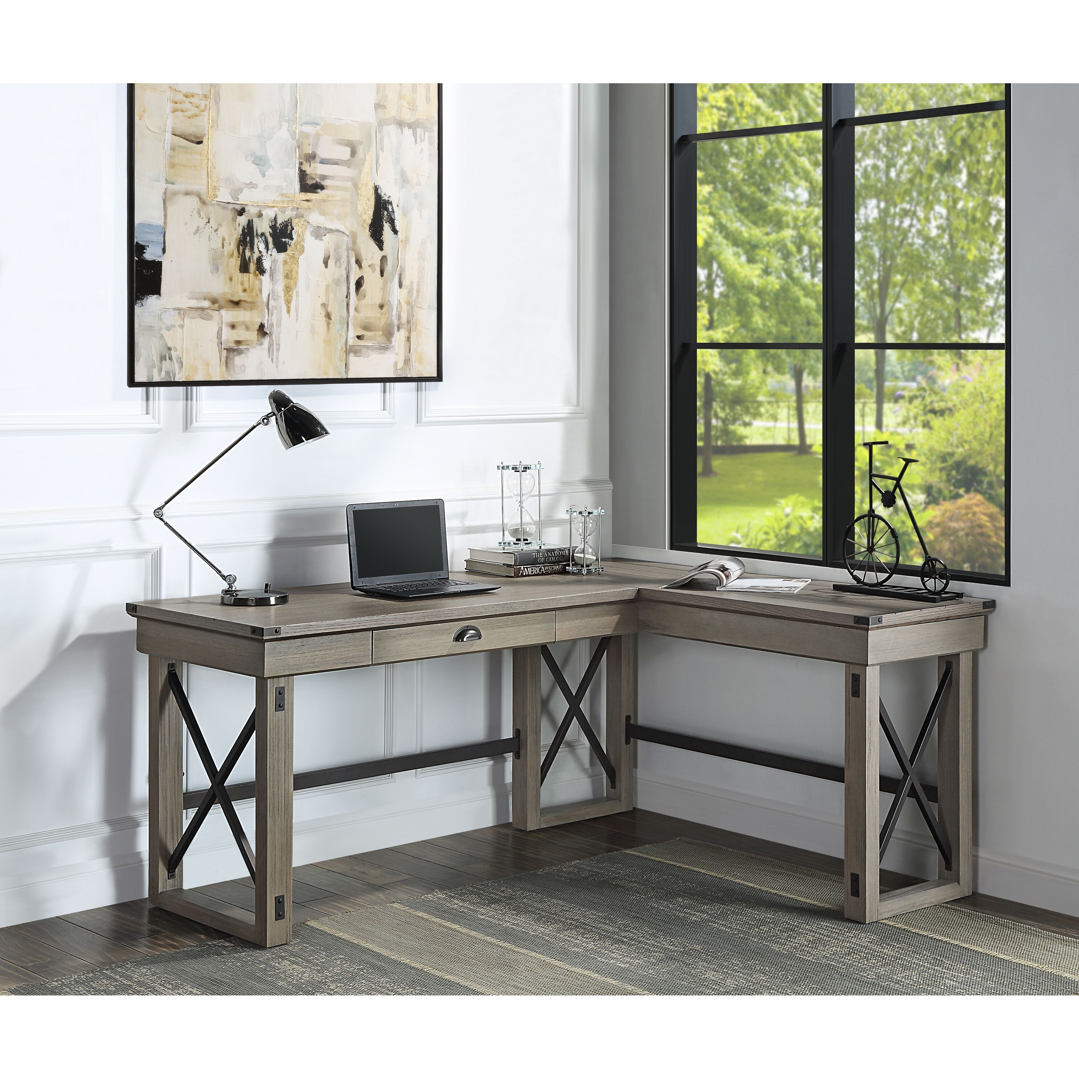 Bayside furnishings burke corner shop desk with lift